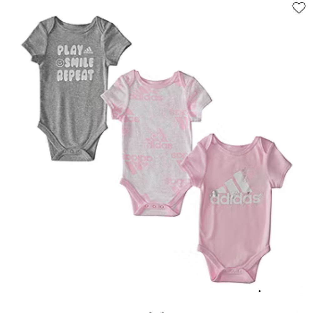 Adidas Baby Bodysuit 3 pc. Set - Gray and Pink.